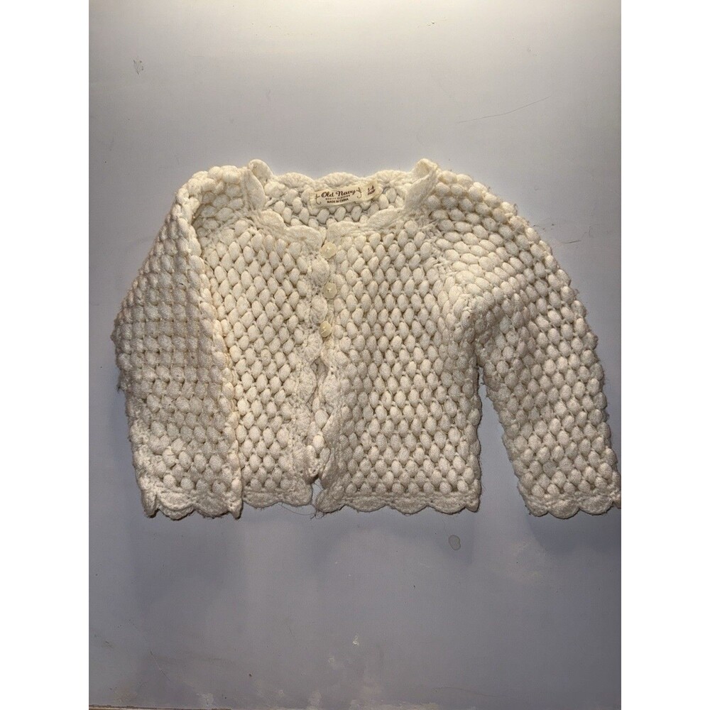 Old Navy Baby Cardigan 3-6 Months Cream Ivory Popcorn Knit Sweater Buttons